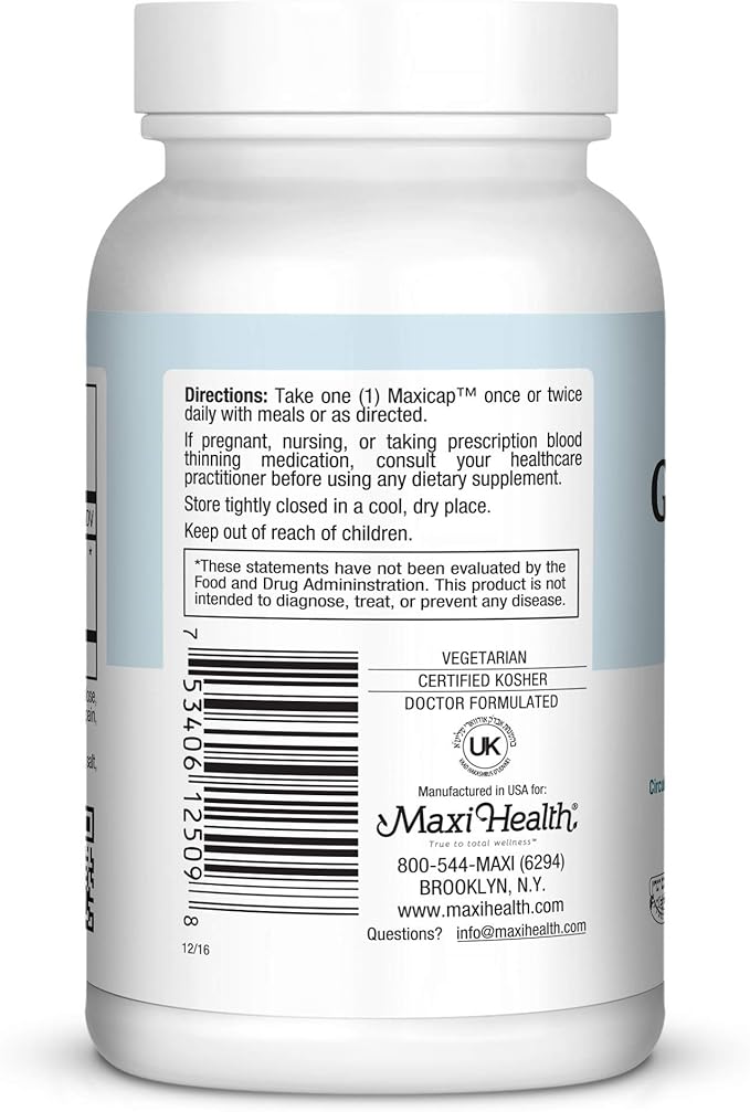 Maxi Health Ginkgo Biloba - Brain and Circulation Formula - 90 Capsules - Kosher (QGB)