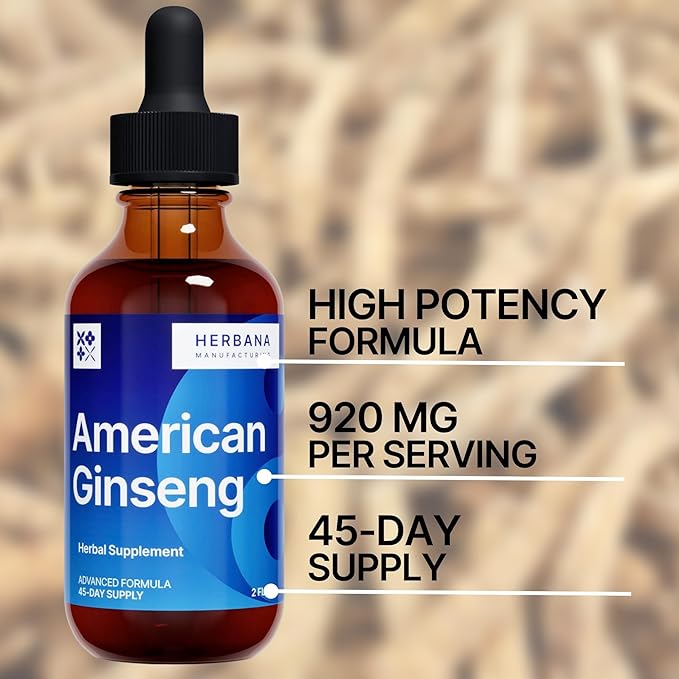 American Ginseng Liquid Extract - Ginseng for Energy, Cognitive Performance & Focus - Immune System and Vitality Support Liquid Tincture (American Ginseng)