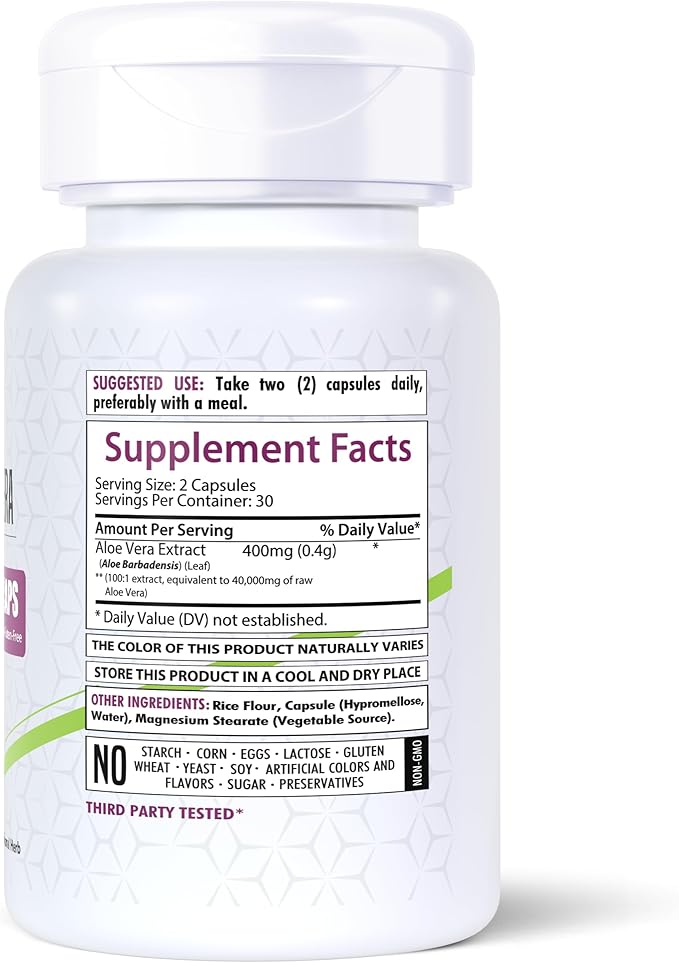 Aloe Vera Capsules Supplement, 40,000mg | 60 Veg Capsules | Non-GMO | Gluten-Free | Made in The USA