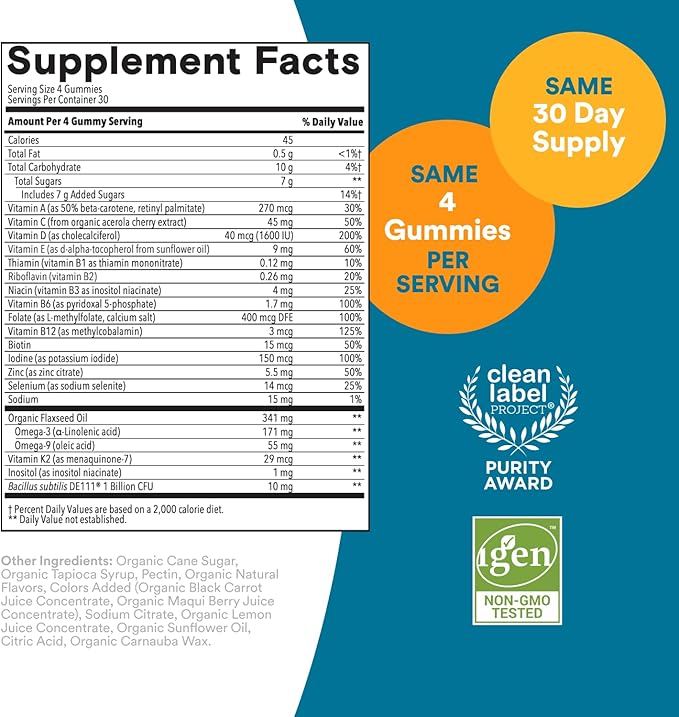 SmartyPants Multivitamin for Men, Organic Gummies: Probiotics, CoQ10, Methylfolate, Omega 3 (ALA), Vitamin D3, C, Vitamin B12, B6, A, K & Zinc for Immune Support, Biotin, 120 Gummies (30 Day Supply)