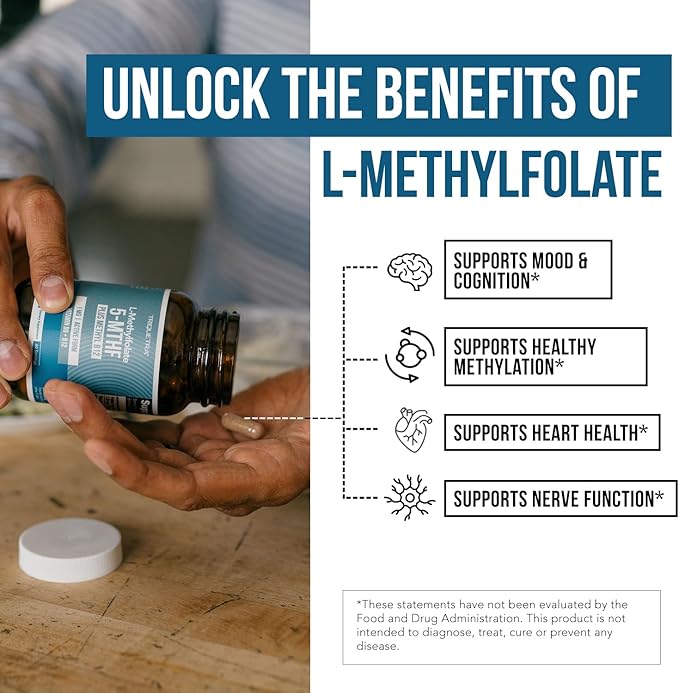 L Methyl Folate 1000 mcg Plus Methyl B12 Cofactor – Active 5-MTHF Form - Supports Mood, Methylation, Cognition – Highly Bioavailable Bioactive Forms of Vitamin B9 & B12 (60 Capsules – 60 Servings)
