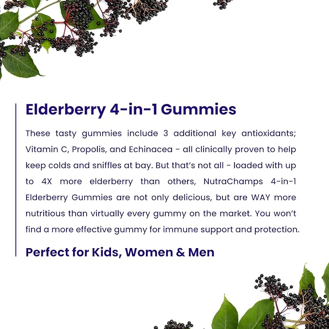 NutraChamps Elderberry Gummies with Vitamin C, Propolis & Echinacea - Immune System Support Gummy Vitamins for Adults & Kids - Max Strength 200mg Sambucus Antioxidant