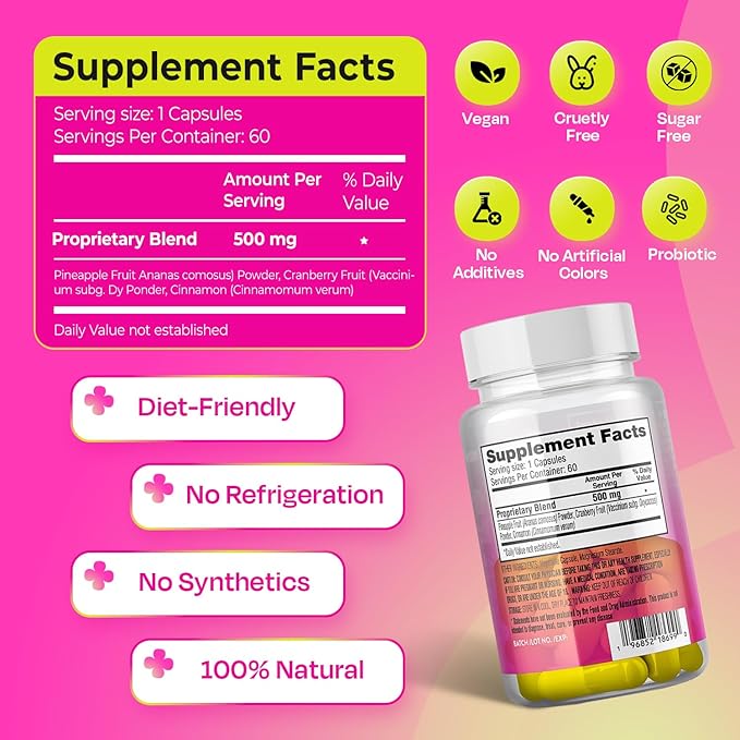 Sweet Spot - Pineapple Extract Vaginal Probiotics, 60 Capsules, Freshens Taste & Supports Vaginal Health, Natural pH Balance with Cranberry and Cinnamon - 500mg per Serving, Made in The USA