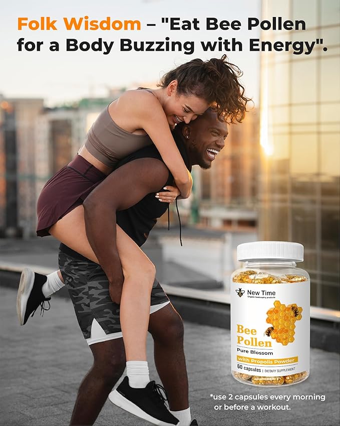 Bee Pollen Capsules with Propolis – Organic Supplement for Energy, Vitality, Wellness, Rich in Vitamins, Immune Support & Nutrient Boost for Men & Women, 100% Pure & Natural for Breast Growth