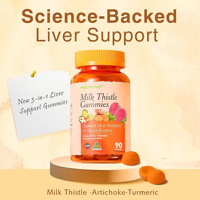 REANO Milk Thistle Gummies with Artichoke and Turmeric, 30:1 Concentrated Extract, 80% Silymarin, 30% Silybin, Non-GMO, Gluten-Free, 90 Count