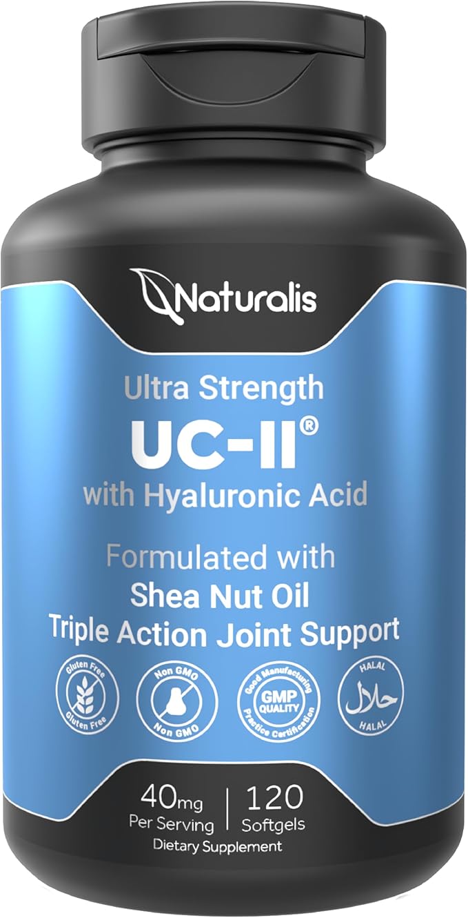 UC-II 40 mg with Hyaluronic Acid and Shea Nut Oil | Enhanced Undenatured Type II Collagen for Better Joint Health, Mobility & Flexibility | Gluten-Free & Non-GMO | 120 Softgels