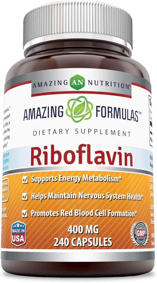 Amazing Formulas Riboflavin Dietary Supplement - 400 Milligrams - Promotes Healthier Blood - Helps Maintain Nervous System. (240 Capsules) (Non Gmo-Gluten Free)