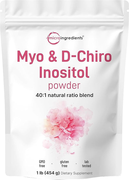 Micro Ingredients Myo-Inositol & D-Chiro Inositol Powder 1lb | Inositol Supplement for Women | 40:1 Ideal Ratio | Hormonal Balance & Ovarian Support | Non-GMO | Vegan | Filler-Free | 221 Servings