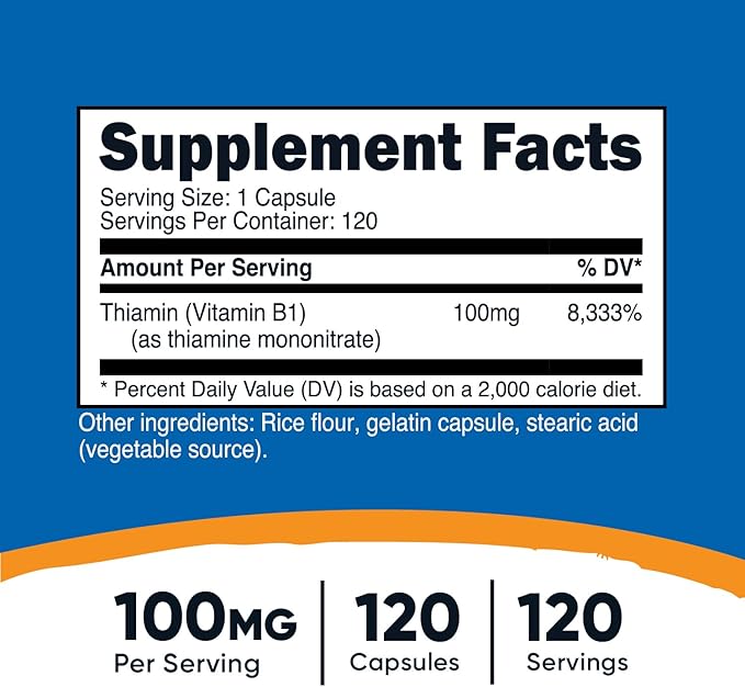 Nutricost Vitamin B1 (Thiamine) 100mg, 120 Capsules - Gluten Free and Non-GMO