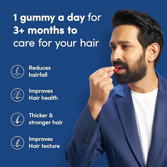 Biotin Hair Gummy for Healthy Hair | No Sugar Added | Biotin Gummies with Hair Vitamins | Vitamin A, Vitamin C, Vitamin E & Zinc | 60 Gummies