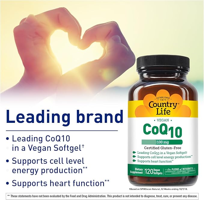 Country Life Simply CoQ10, Supports Heart Function, 100mg, 120 Softgels, Certified Gluten Free, Certified Vegan…