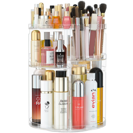Famitree 360 Rotating Makeup Organizer, Diy 7 Adjustable Layers Spinning Holder, Large Capacity Cosmetic Storage Box Skincare Pe