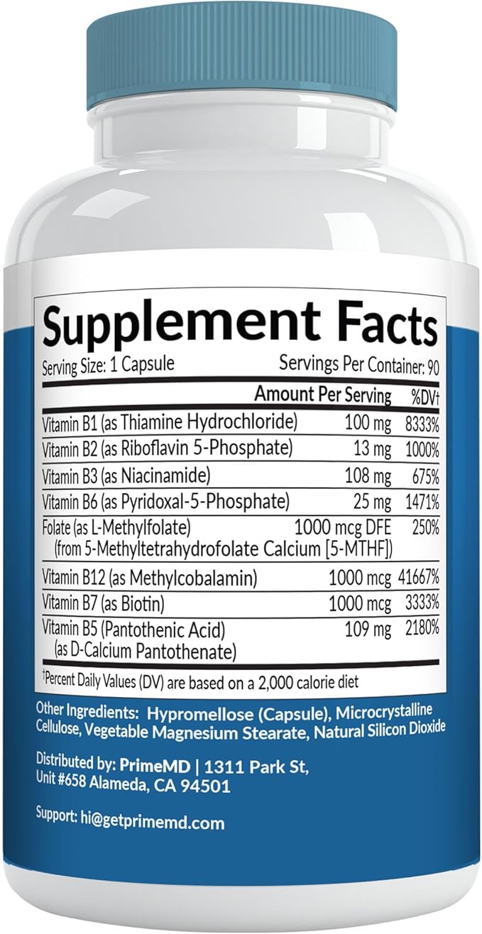 Methylated B Complex with Methylfolate and B12 Methylcobalamin 1000 mcg - Methylated Multivitamin for Energy, Brain Function, and Wellness - Vitamin B Complex for Men & Women (90 Servings) (Pack of 2)