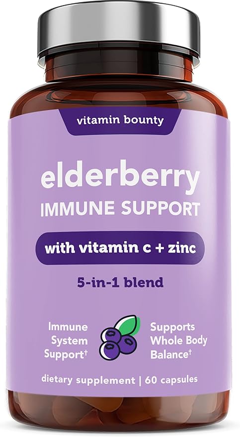 Vitamin Bounty Elderberry Immune Support - with Zinc, Vitamin C & Echinacea, Advanced 5-in-1 Blend, Powerful Antioxidant, Supports Whole Body Balance, Non-GMO - 60 Capsules, 2 Pack