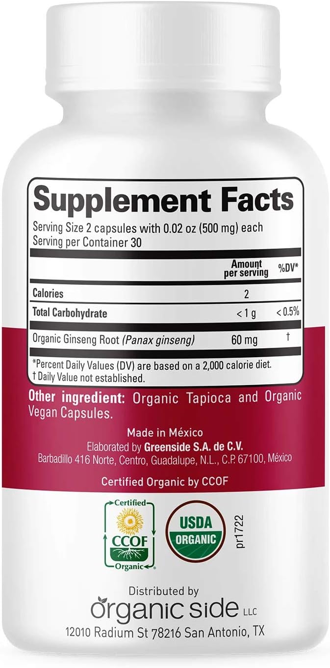 | Ginseng 60 Capsules | Adaptogen for Stress Relief, Energy Boost, Immune Support | Certified USDA Organic, Non-GMO, Vegan Supplement for Natural Wellness