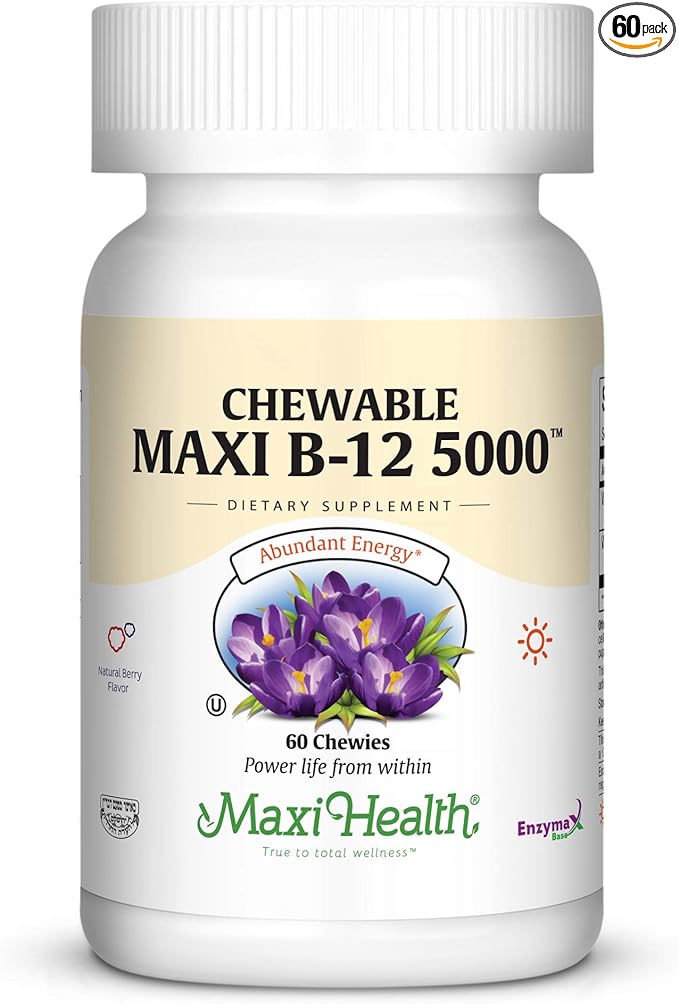 Maxi Health Chewable Vitamin B-12 - 5000 mcg - Energy Booster - Berry Flavor - 60 Chewies - Kosher