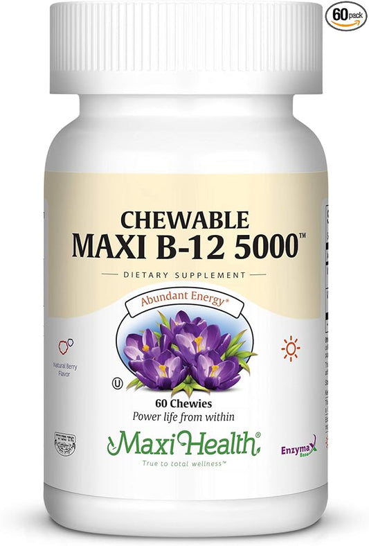 Maxi Health Chewable Vitamin B-12 - 5000 mcg - Energy Booster - Berry Flavor - 60 Chewies - Kosher