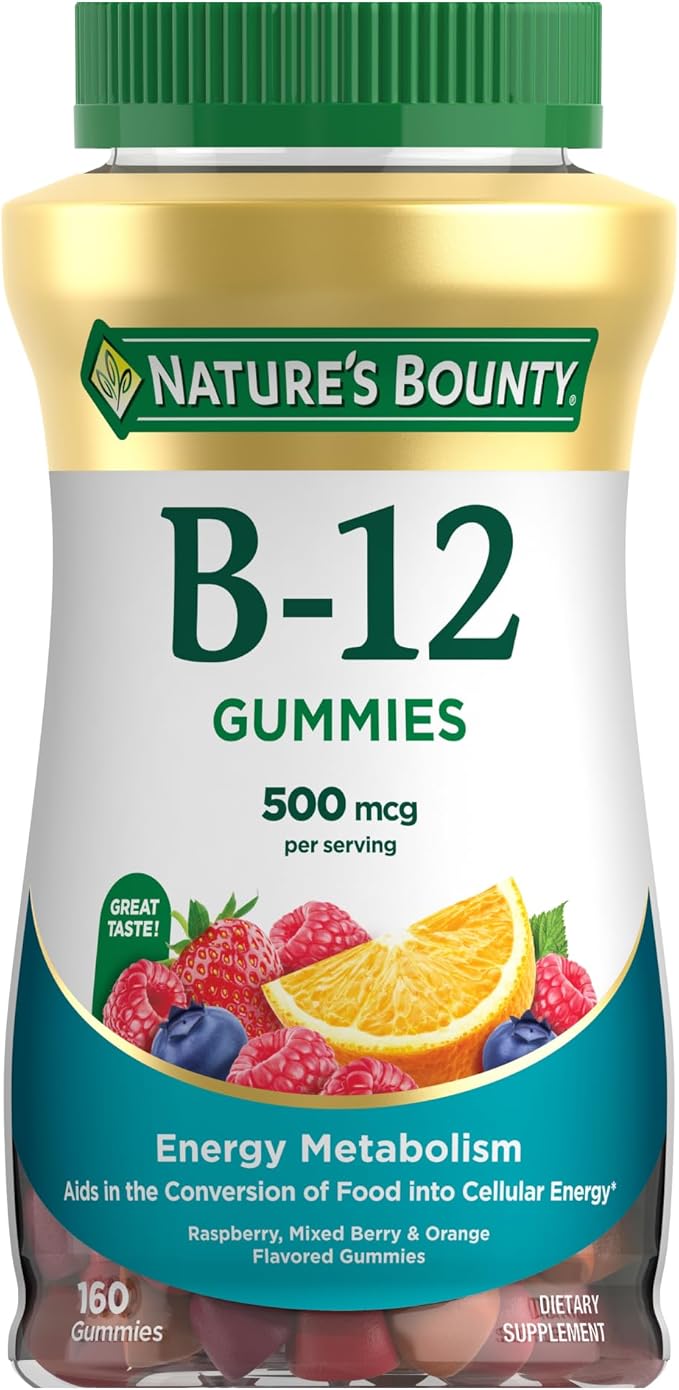Nature's Bounty Vitamin B12 Gummies, Dietary Supplement, Supports Energy Metabolism and Nervous System Health, Mixed Berry Flavor, 500mcg, 160 Count