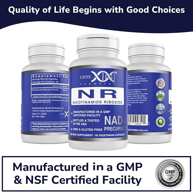 Genex Formulas NR Nicotinamide Riboside 300mg/Serving (60 Capsules) NAD+ Precursor for Healthy Aging - GMP-Certified, Non-GMO, Gluten-Free, Vegetarian (1 Pack)