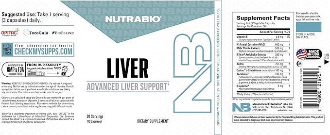NutraBio Liver Supplement- Advanced Liver Support with Milk Thistle, Glutathione, Tudca- Antioxidant, Detox, & Cleanse - 90 Capsules