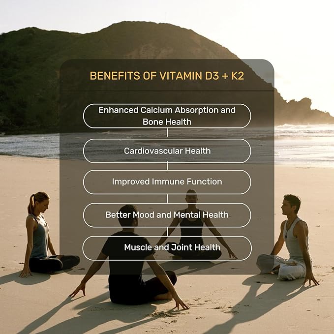 Validus Premium Formula Vitamin D3 + K2 Supplement High Potency 1000 IU D3 & 25mcg K2 - Supports Bone Health, Heart Health, Immune System, Enhanced Calcium Absorption - Non-GMO, Gluten-Free (30)