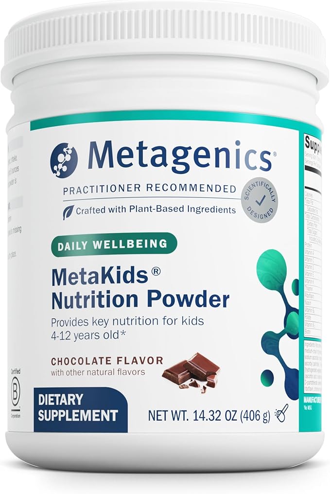 Metagenics MetaKids Nutrition Powder - Kids Multivitamin Powder - With Prebiotics, DHA, Protein & Amino Acids - Complete Protein - Non-GMO & Gluten Free - Chocolate - 14.32 oz
