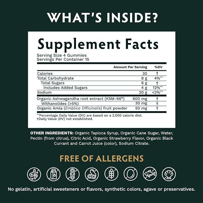 Ashwagandha KSM-66 Gummies for Adults - Pure Organic Root Extract Ayurvedic Supplement Gummy for Men & Women, Focus Mood Support Increase Energy Strength 600mg of Natural KSM66 for Superior Absorption