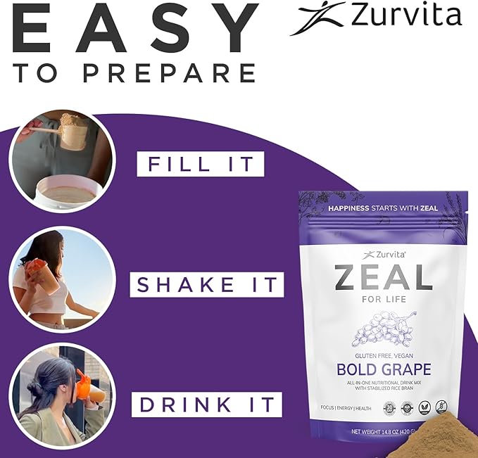 Zurvita - Zeal for Life - Bold Grape Flavor - Daily Nutritional Supplement for Vitality, Immunity, & Overall Wellness - 30-Day Wellness Bag, 420 Grams