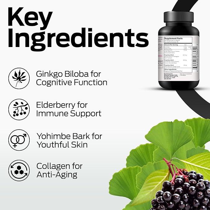 Ultra Max Natural Organic 4 in 1 Brain Supplements for Memory and Focus, Immune Support Anti-Aging Dietary Supplements