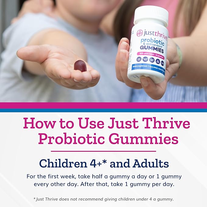 Just Thrive Probiotic Gummies - Kids, Men, and Womens Probiotic - for Digestive and Overall Health, 30 Count