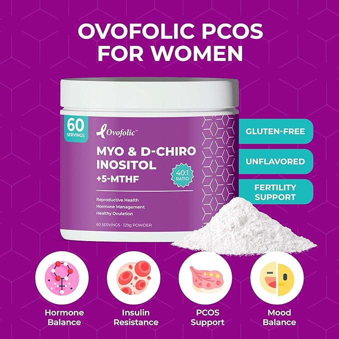 PCOS Supplement for Women - Boost Fertility, Hormonal Balance, and PCOS Support - Myo-Inositol, D-Chiro Inositol, Active Folate - High Potency PCOS Supplements (60 Servings, 129g Jar)
