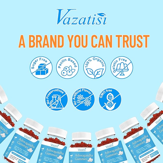 Sugar Free Ashwagandha Gummies for Women Men, Organic Ashwa Root Extract Supplement for Relax Restore Balance, Vegan Gluten Free, 60 Count