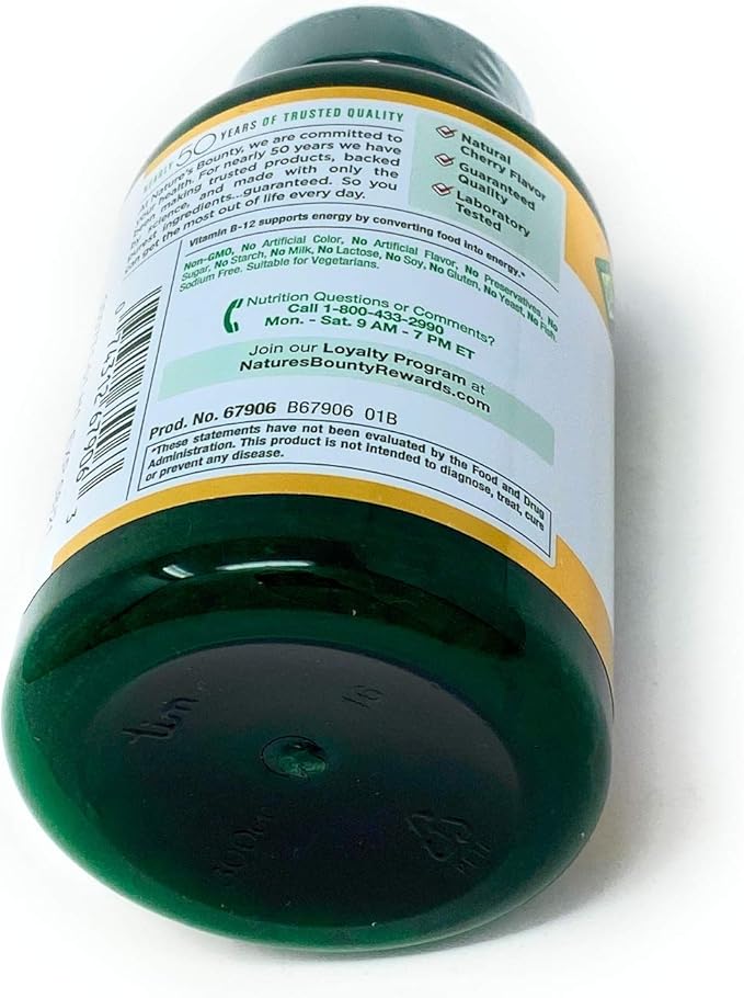 Nature's Bounty Quick Dissolve Fast Acting Vitamin B-12 2500 mcg, Natural Cherry Flavor (300 tablets)