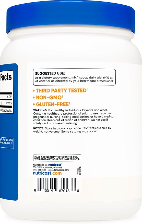 Nutricost Ascorbic Acid Powder (Vitamin C) 2 LBS - Gluten Free, Non-GMO