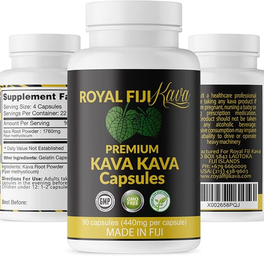 Pure Noble Kava Capsules Highest Grade Fijian Kava Kava Extract 1760mg Servings 100% Organic for Relaxation & Mood Support