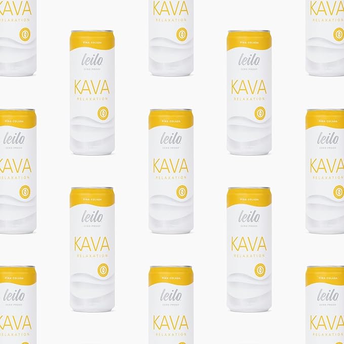 LEILO | Kava Powered Pina Colada Mocktail Drink | 12-Pack - Sugar-Free & Non-ALC Functional Relaxation Support | 12 fl oz Cans (Pack of 12)