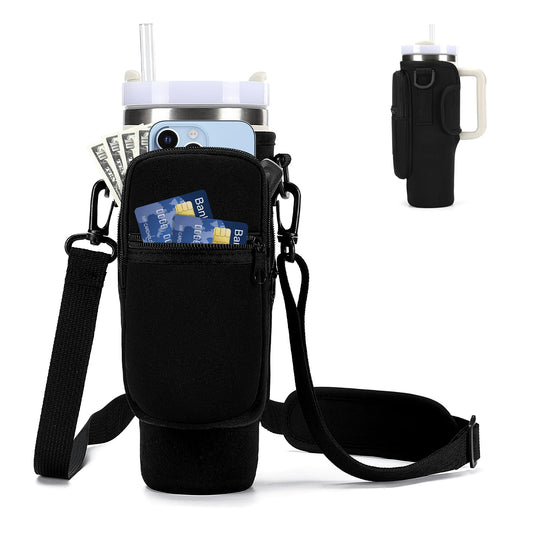 GOEWY Water Bottle Carrier Bag for Stanley 30oz Tumbler with Phone Pocket Water Bottle Holder with Strap Neoprene Water Bottle Pouch for Stanley Cup Accessories