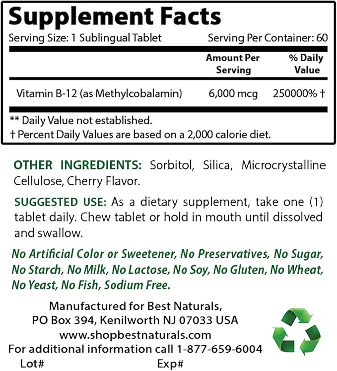 Best Naturals Vitamin B-12 6000 mcg & Vitamin D3 10000 IU