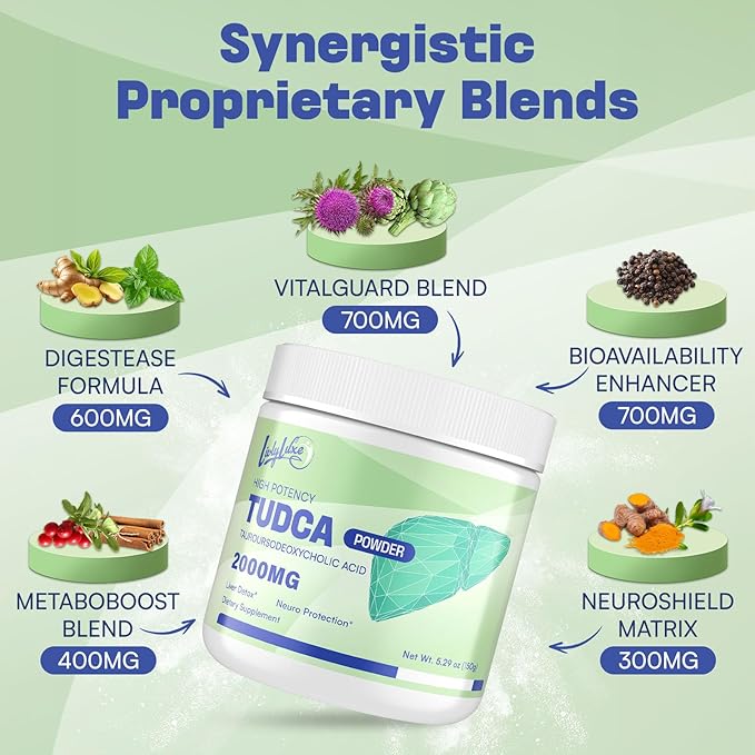 TUDCA Powder Supplement 4000mg – High Absorption Liver Detox & Repair Support with Milk Thistle,Artichoke,Bile Salts,Ox Bile,Herbal Blend– 30 Servings, Non-GMO