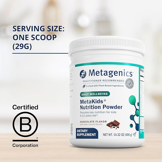 Metagenics MetaKids Nutrition Powder - Kids Multivitamin Powder - With Prebiotics, DHA, Protein & Amino Acids - Complete Protein - Non-GMO & Gluten Free - Chocolate - 14.32 oz