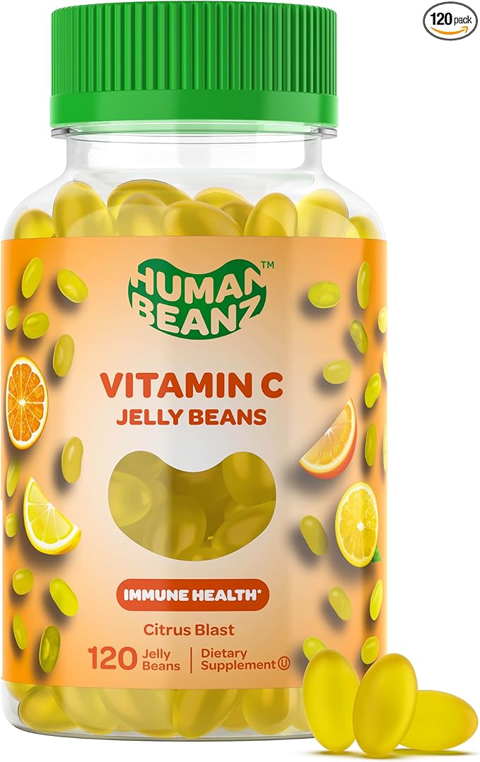 Vitamin C Jelly Bean Gummies for Adults, Immune Support Dietary Supplements, Vegetarian, 120 Citrus Blast Jelly Beans, Kosher