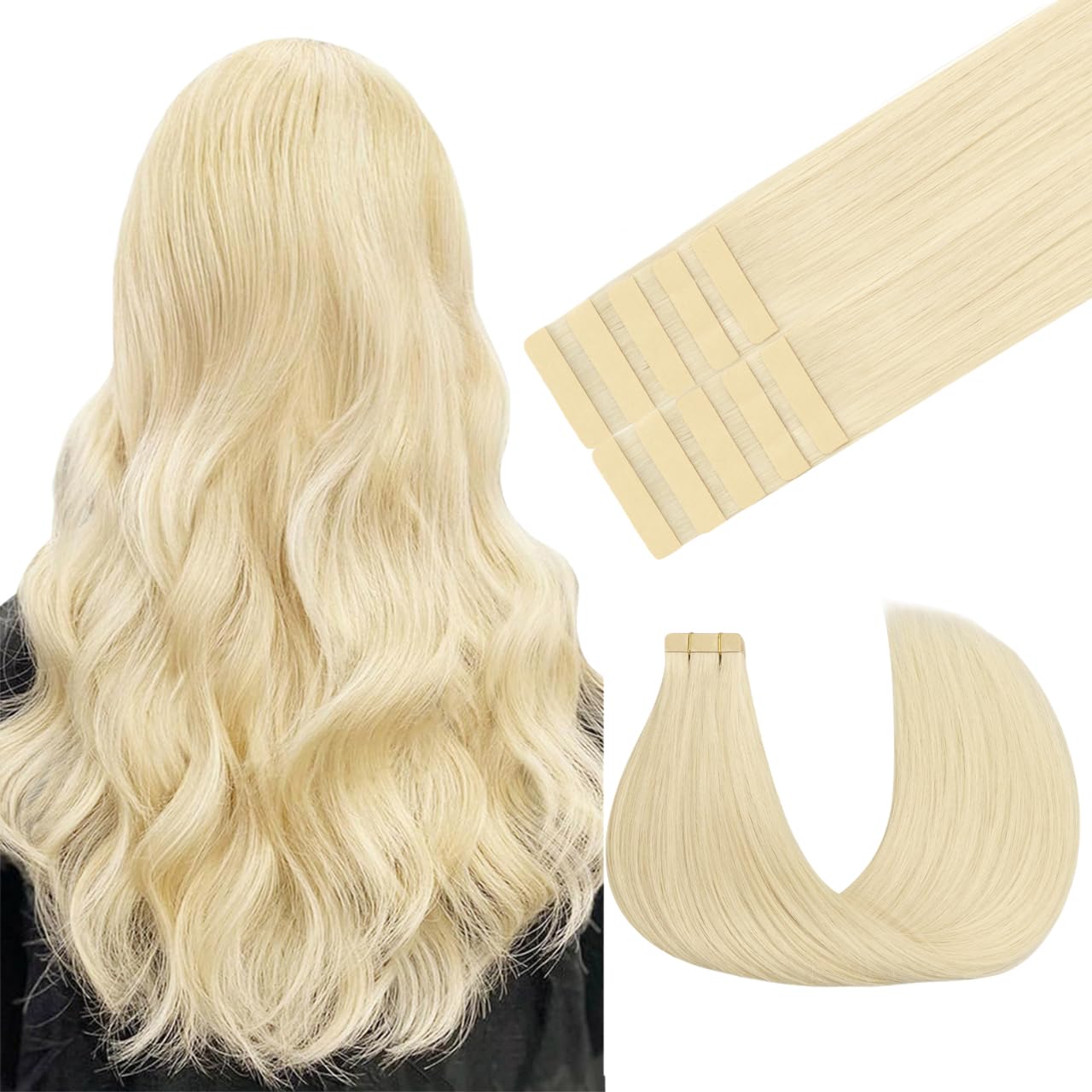 MAXITA Hair Extensions Real Human Hair Tape in,14 Inch 25g 10pcs Platinum Blonde Remy Hair Extensions Straight Human Hair Tape in Extensions Skin Weft Tape Extensions Human Tape in Hair