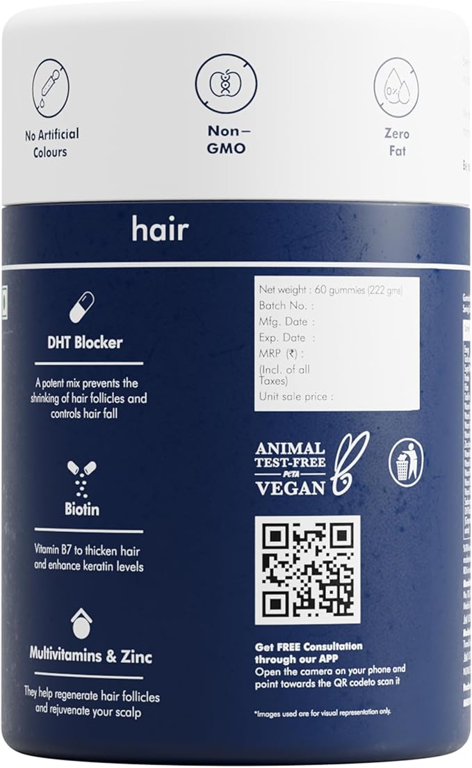 Biotin Hair Gummy for Healthy Hair | No Sugar Added | Biotin Gummies with Hair Vitamins | Vitamin A, Vitamin C, Vitamin E & Zinc | 60 Gummies