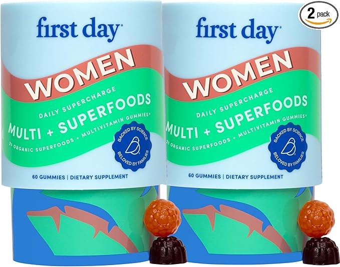 FIRST DAY Multivitamin for Women - Daily Womens Multivitamin Gummies - Vitamin A C D E B12, Magnesium, Zinc, Biotin – Vegan, Gluten Free Womens Vitamins - Hair Growth, Skin, Energy – 60 Day Supply