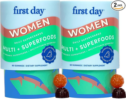 FIRST DAY Multivitamin for Women - Daily Womens Multivitamin Gummies - Vitamin A C D E B12, Magnesium, Zinc, Biotin – Vegan, Gluten Free Womens Vitamins - Hair Growth, Skin, Energy – 60 Day Supply