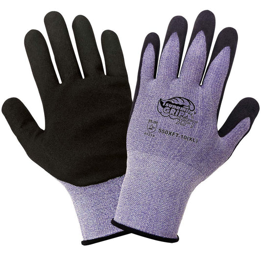 Global Glove 550XFT - Tsunami Grip XFT - Xtreme Foam Technology Coated Gloves - Large, Black, Purple
