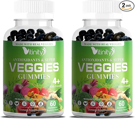 Veggies Supplement-Made with Real Super Veggies Delicious Gummies(120 Chews),30 Veggies,Herbs,Fruit and Vegetable Supplement,Non-GMO,Pectin-Based,Gluten-Free,No More Pills (60 Day)