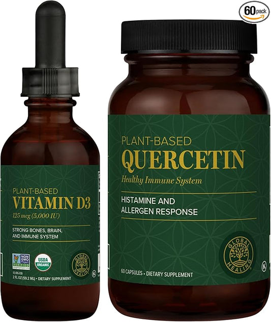 Global Healing Center - Vitamin D3 5000IU & Quercetin 250mg - Supports Bones and Immune System, Respiratory Health