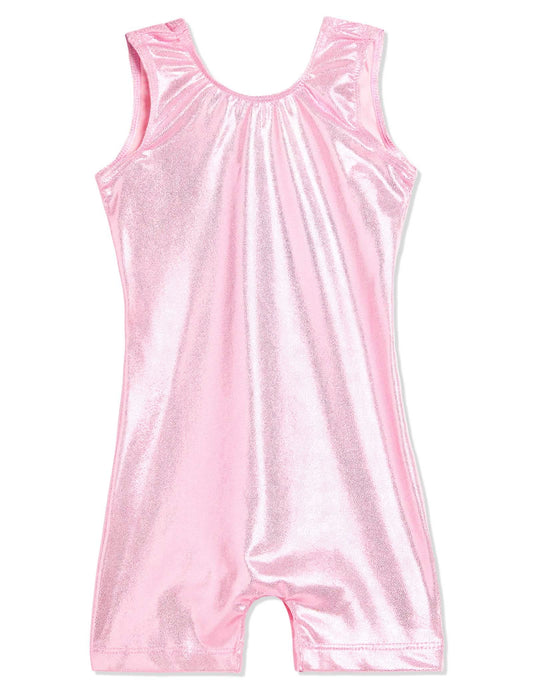 Domusgo Leotard for Girls Gymnastics Size 5-6 Years Old Glitter Solid Pink One Piece Biketard with Shorts
