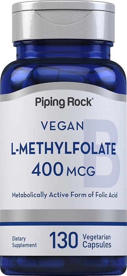 Piping Rock L MethylFolate Supplement | 400 mcg | 130 Capsules | Vegetarian, Vegan | Non-GMO, Gluten Free
